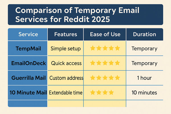 2025 Temp Email Service Comparison Comparison of temporary email services for Reddit 2025